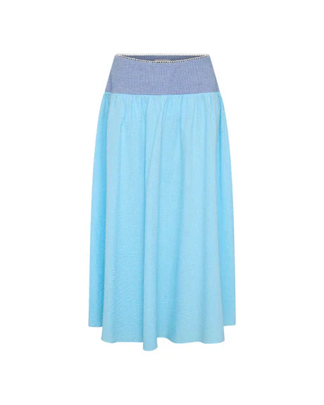 Blue Contrast Waist Flowy Maxi Skirt