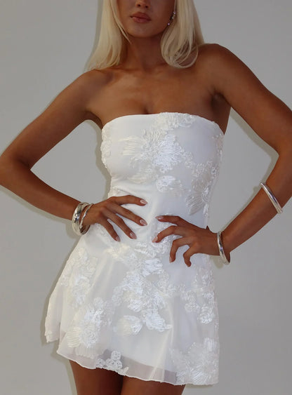 White Bloom Bandeau Mini Dress