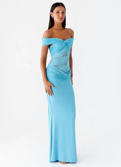 Blue Off-Shoulder Lace Fishtail