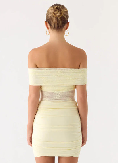 Élise Lace Corset Mini Dress - Yellow