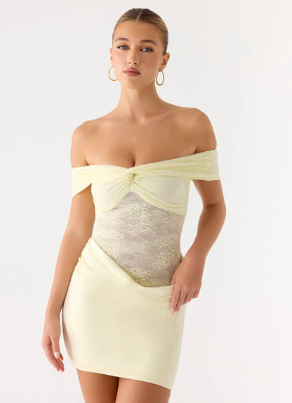 Élise Lace Corset Mini Dress - Yellow