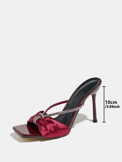 Burgundy Velouré Crystal Bow Heels