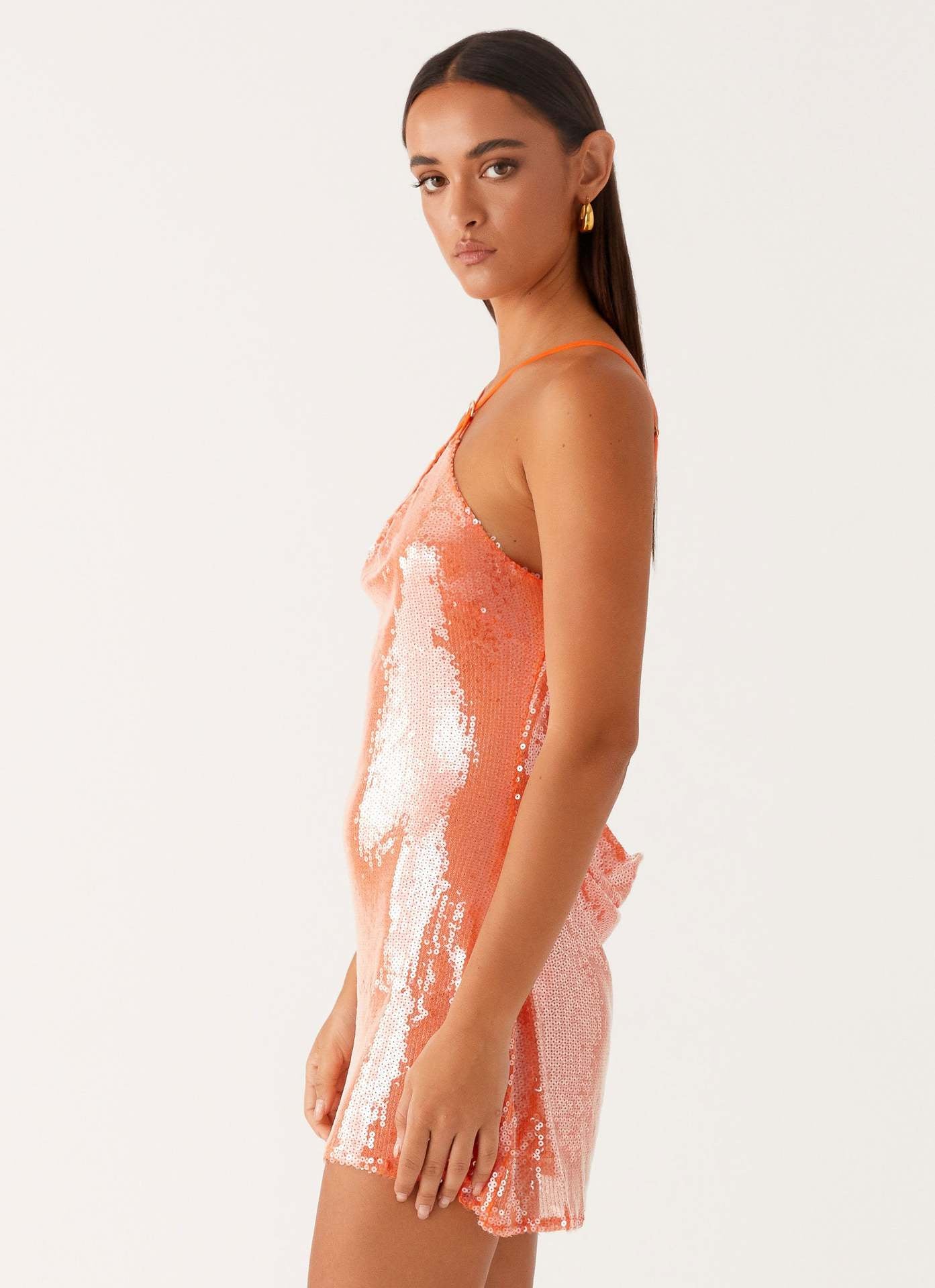 Orange Crosslight Sequin Mini Dress