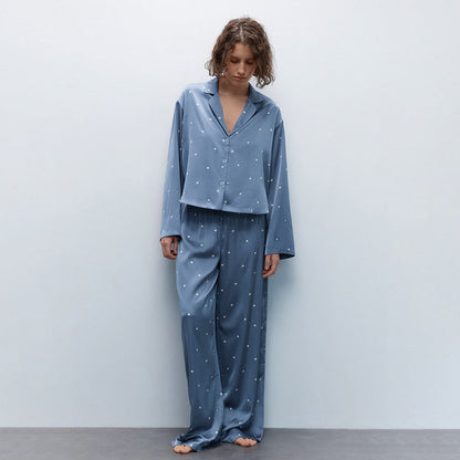 Heart Print Satin Pajama Set – Romantic & Silky
