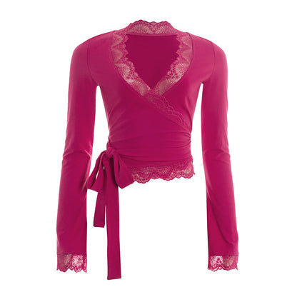 Rose Flame Lace Tie Top