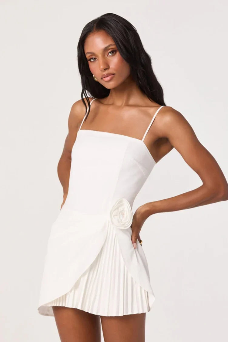 Genevieve Couture Rosette Embellished Pleated Mini Dress
