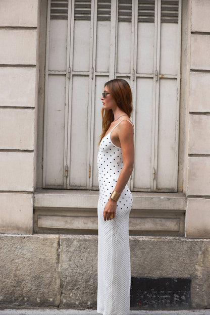 Slip Dress | White Polka