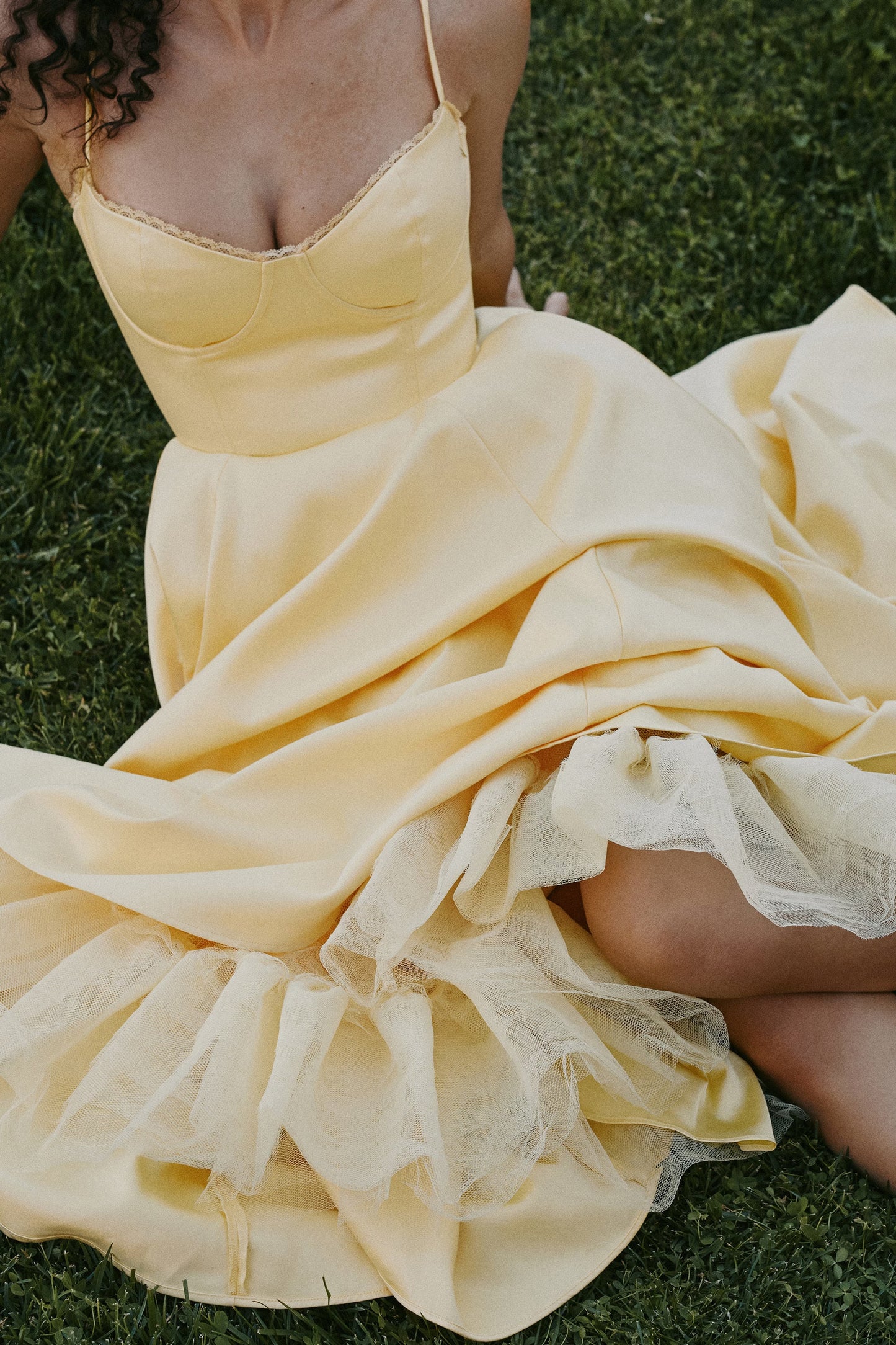 Yellow Satin Corset Midi Dress